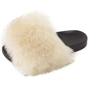 Funky Monkey Women's Furry Fur Flat Slippers Beige 7